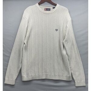 Chaps Knitted Sweater Mens XL Oatmeal Crew Neck Fisherman Herringbone Crest Y2K